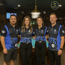 Load image into Gallery viewer, Black And Blue 8 Ball Pool And Roses Custom Skull Billiard Shirts For Men, Billiard Team Jersey TDM6286