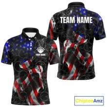 Load image into Gallery viewer, Custom American Flag Smoke Bowling Shirt For Men, Patriotic Team Bowling Jersey Polo &amp; 1/4 Zip TDM6290