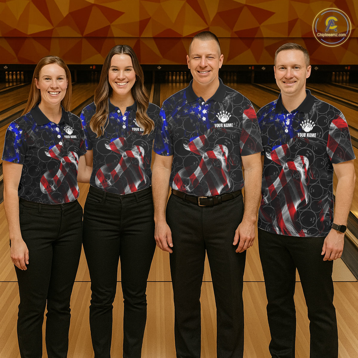 Custom American Flag Smoke Bowling Shirt For Women, Patriotic Team Bowling Jersey Polo & 1/4 Zip TDM6290