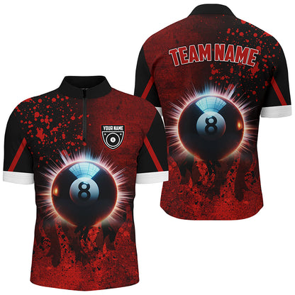 Personalized Glowing 8 Ball Pool Billiard Shirts For Men Custom Grunge Red Billiard Pool Jerseys TDM2179