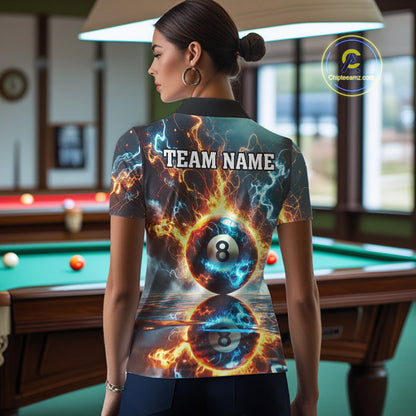 Blue And Orange Strike Thunder Lightning 8 Ball Women Billiard Shirt Custom Pool Team Jersey TDM4542