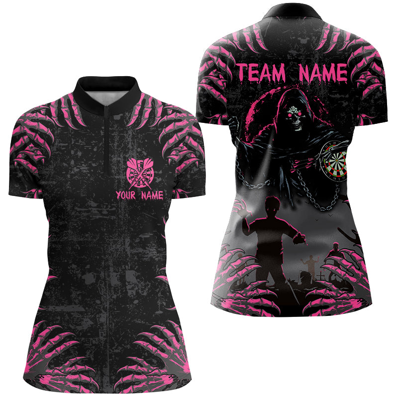Funny Claw Grim Reaper Women Darts Shirts Custom Grunge Pink Black  Halloween Darts Jerseys TDM2697