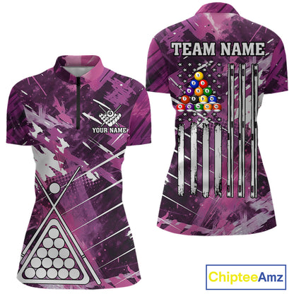 Purple Grunge US Flag Billiard Shirt For Women Custom 8 Ball Pool Team Shirt, Billiard Jersey TDM4969