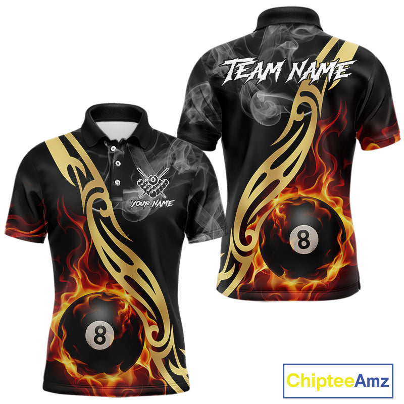 8 Ball Pool Fire Flame Smoke Tribal Billiard Shirt For Men Custom Billiard Team Jersey |Black TDM5399