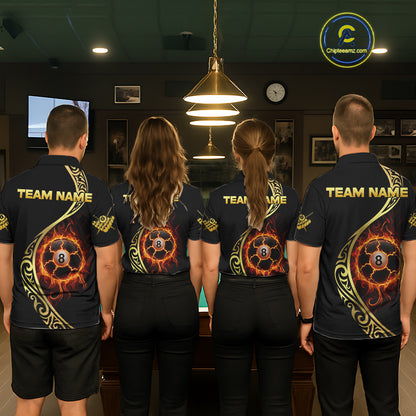 Personalized 8 Ball Fire Gold Tribal Billiard Shirt For Women, Billiard Jersey Team Polo & 1/4 Zip TDM5401