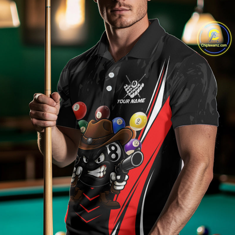 Black And Red Funny 8 Ball Billiard Shirt For Men Custom Pool Team Shirts, Billiard Jersey Outfit TDM5406