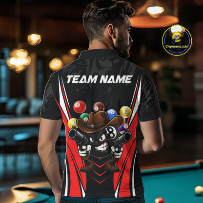 Black And Red Funny 8 Ball Billiard Shirt For Men Custom Pool Team Shirts, Billiard Jersey Outfit TDM5406