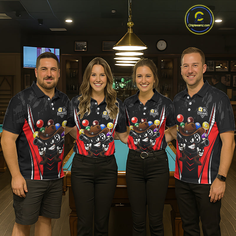 Funny 8 Ball & 9 Ball Billiard Shirt For Men Custom Black And Red Pool Team Shirt, Billiard Jersey TDM5408