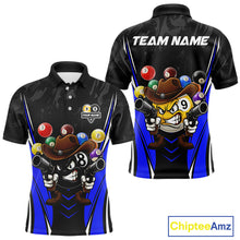 Load image into Gallery viewer, Funny 8 Ball &amp; 9 Ball Billiard Shirt For Men Custom Black And Blue Pool Team Shirt, Billiard Jersey TDM5409