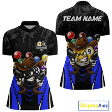 Load image into Gallery viewer, Funny 8 Ball &amp; 9 Ball Billiard Shirt For Women Custom Black And Blue Pool Team Shirt, Billiard Jersey TDM5409