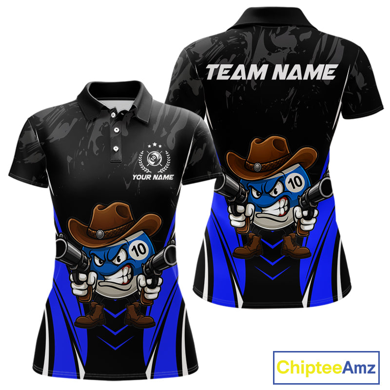 Black And Blue Funny 10 Ball Billiard Shirt For Women Custom Pool Team Shirts, Billiard Jersey TDM5410