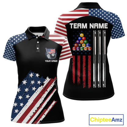 Black Grunge American Flag Billiard Shirt For Women Custom Patriotic 8 Ball Pool Team Jersey TDM5688