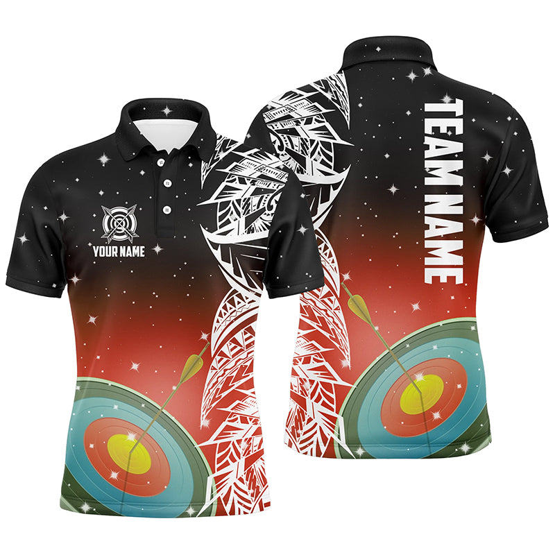 Personalized 3D Target Archery Red Galaxy Pattern Men Polo Shirts, Team League Archery Jerseys TDM1084