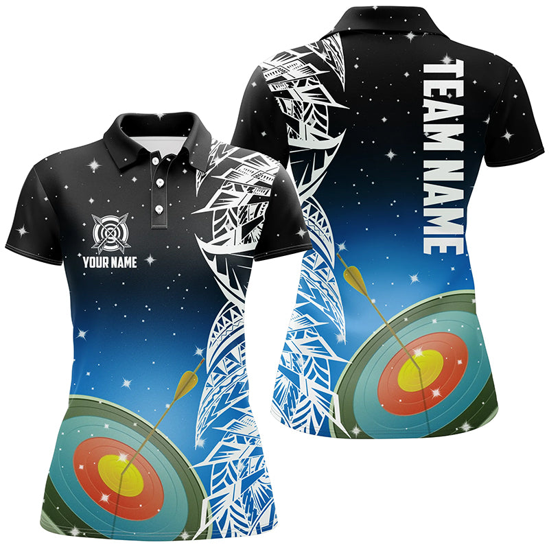 Personalized 3D Target Archery Blue Galaxy Pattern Women Polo Shirts, Team League Archery Jerseys TDM1085