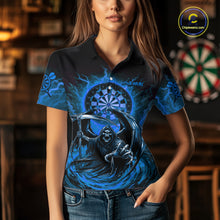 Load image into Gallery viewer, Personalized Blue Grim Reaper Lightning Darts Shirt For Women, Darts Team Jersey Polo &amp; 1/4 Zip TDM5897