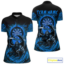 Load image into Gallery viewer, Personalized Blue Grim Reaper Lightning Darts Shirt For Women, Darts Team Jersey Polo &amp; 1/4 Zip TDM5897