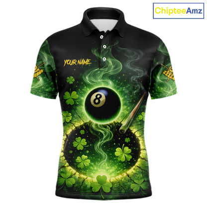 Personalized St Patrick Day Smoke 8 Ball Billiard Shirt For Men, Luckiest Shamrock Pool Jersey TDM5899
