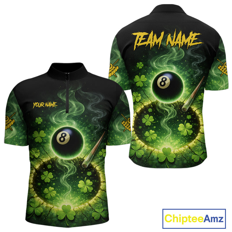 Personalized St Patrick Day Smoke 8 Ball Billiard Shirt For Men, Luckiest Shamrock Pool Jersey TDM5899