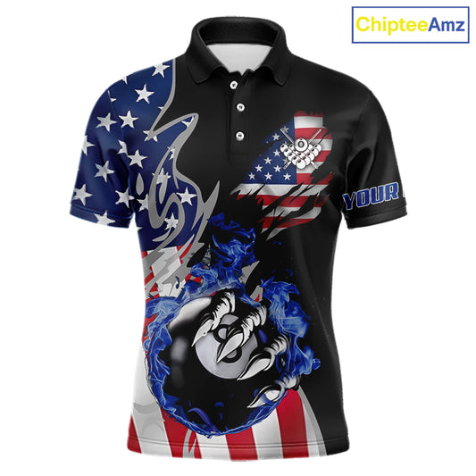 8 Ball Pool Claw American Flag Billiard Shirt For Men Custom Patriotic Billiard Team Jersey|Black TDM6042