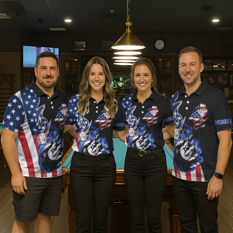 8 Ball Pool Claw American Flag Billiard Shirt For Men Custom Patriotic Billiard Team Jersey|Black TDM6042