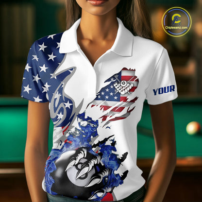 8 Ball Pool Claw American Flag Billiard Shirt For Women Custom Patriotic Billiard Team Jersey|White TDM6043