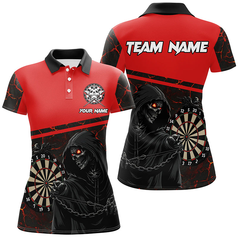 Personalized Grim Reaper Custom Red Darts Polo & Quarter-Zip Shirts For Women, Darts Jerseys TDM1983