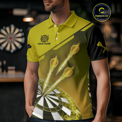 Personalized Yellow Dart Jerseys Polo & Quarter Zip Shirt For Men Custom Dart Shirts Team Uniform TDM4753
