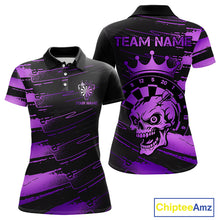 Load image into Gallery viewer, Black And Purple Funny Skull Crown Darts Shirt For Women Custom Dart Jerseys Team Polo &amp; 1/4 Zip TDM5170
