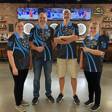 Load image into Gallery viewer, Black And Blue Darts Jersey For Women Custom Team Polo &amp; Quarter Zip Darts Shirt Uniform TDM5411