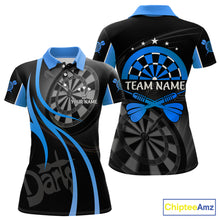 Load image into Gallery viewer, Black And Blue Darts Jersey For Women Custom Team Polo &amp; Quarter Zip Darts Shirt Uniform TDM5411