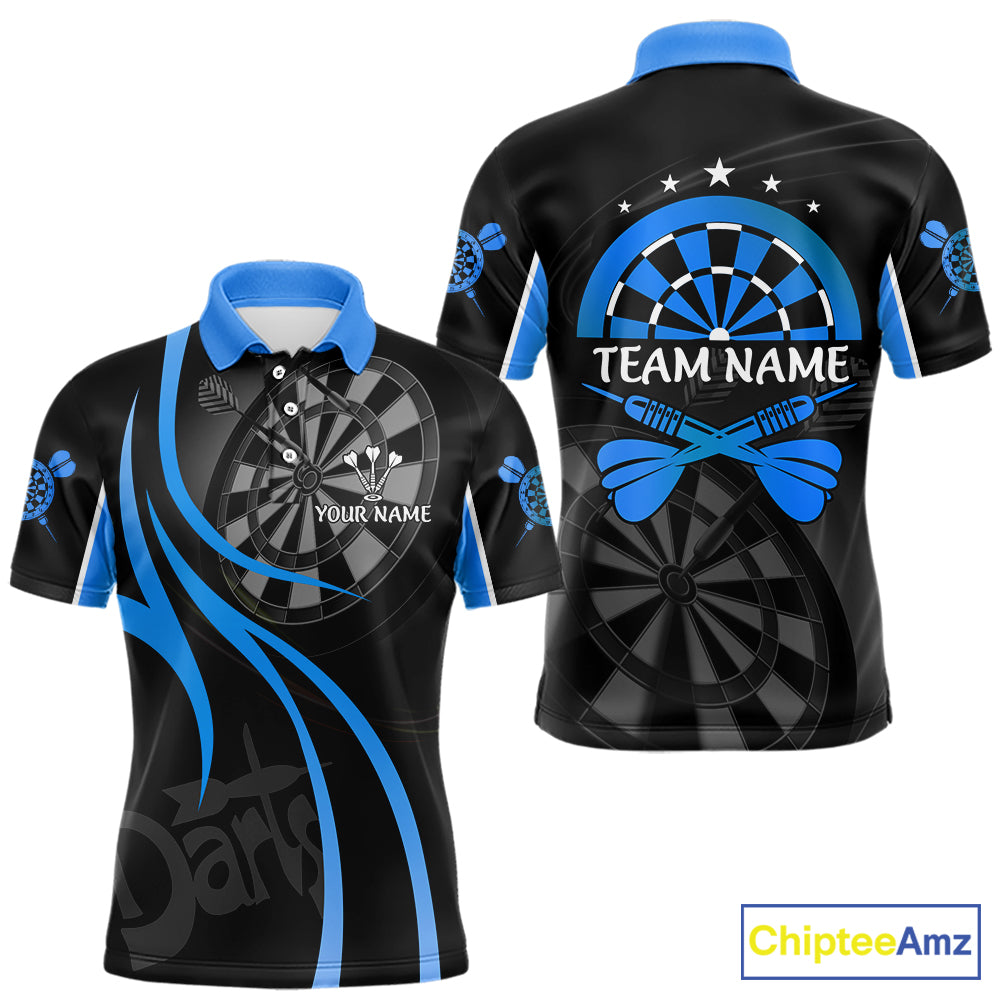 Black And Blue Darts Jersey For Men Custom Team Polo & Quarter Zip Darts Shirt Uniform TDM5411