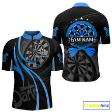 Load image into Gallery viewer, Black And Blue Darts Jersey For Men Custom Team Polo &amp; Quarter Zip Darts Shirt Uniform TDM5411