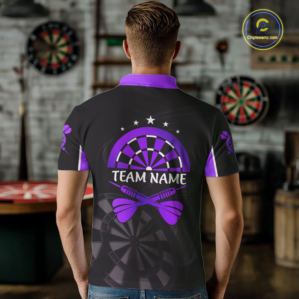 Black And Purple Darts Jersey For Men Custom Team Polo & Quarter Zip Darts Shirt Uniform TDM5412