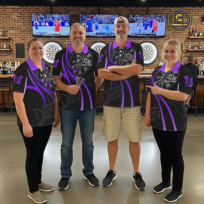 Black And Purple Darts Jersey For Men Custom Team Polo & Quarter Zip Darts Shirt Uniform TDM5412