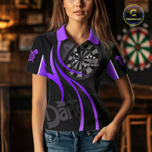 Load image into Gallery viewer, Black And Purple Darts Jersey For Women Custom Team Polo &amp; Quarter Zip Darts Shirt Uniform TDM5412
