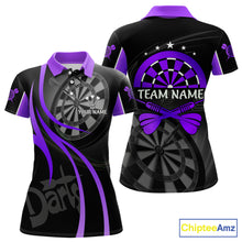 Load image into Gallery viewer, Black And Purple Darts Jersey For Women Custom Team Polo &amp; Quarter Zip Darts Shirt Uniform TDM5412