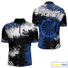 Load image into Gallery viewer, Custom Blue Grunge Darts Shirt With Pocket Option For Men, Dart Team Jersey TDM3538