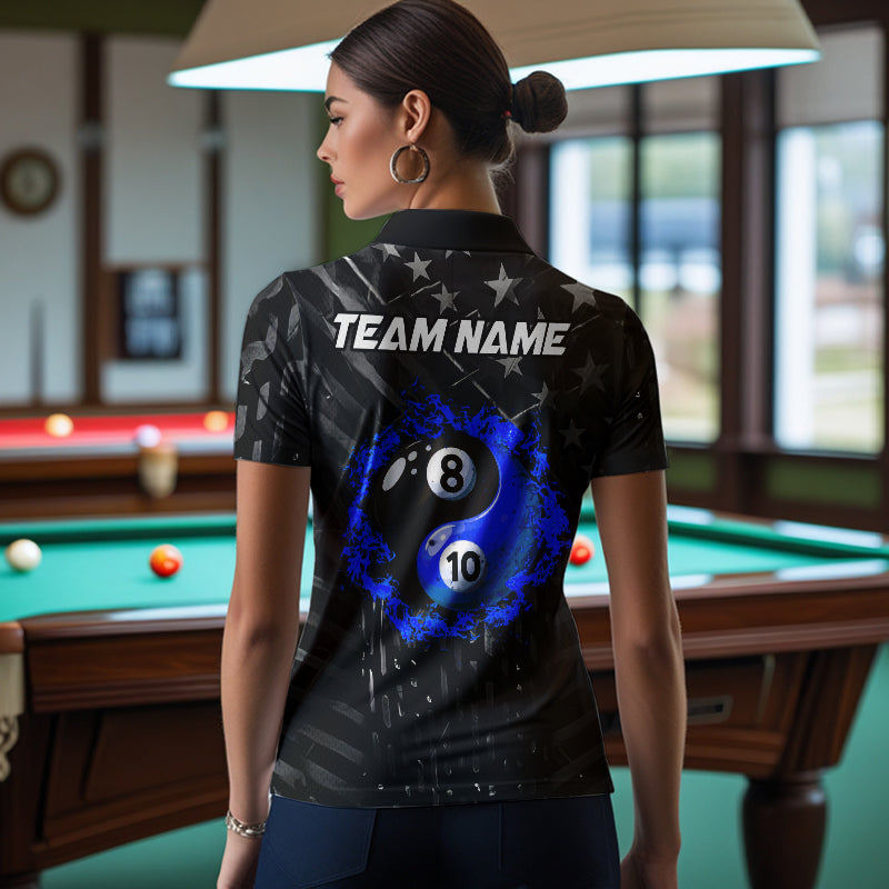 Black US Flag Ying And Yang 8 Ball & 10 Ball Custom Billiard Shirts For Women Funny Billiard Jerseys TDM3540