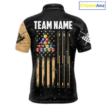 Load image into Gallery viewer, Custom Grunge American Flag 8 Ball Billiard Polo &amp; 1/4 Zip For Men, Pool Team Jersey |Beige TDM5901