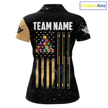 Load image into Gallery viewer, Custom Grunge American Flag 8 Ball Billiard Polo &amp; 1/4 Zip For Women, Pool Team Jersey |Beige TDM5901