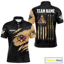 Load image into Gallery viewer, Custom Grunge American Flag 8 Ball Billiard Polo &amp; 1/4 Zip For Men, Pool Team Jersey |Beige TDM5901