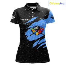 Load image into Gallery viewer, Custom Grunge American Flag 8 Ball Billiard Polo &amp; 1/4 Zip For Women, Pool Team Jersey |Blue TDM5902