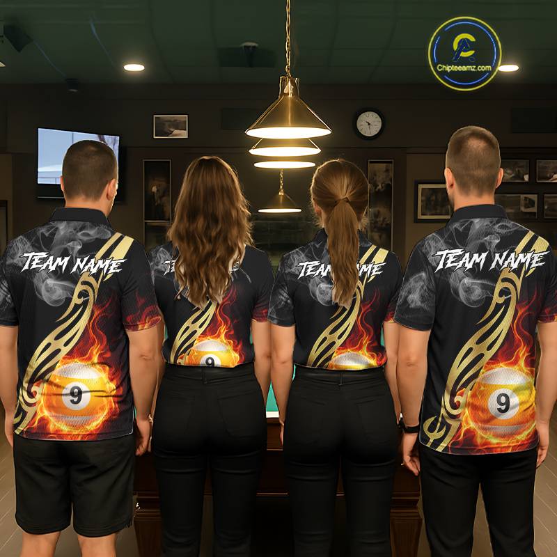 8 Ball & 9 Ball Flame Smoke Tribal Billiard Shirt For Men Custom Pool Team Jersey Polo & 1/4 Zip TDM5907