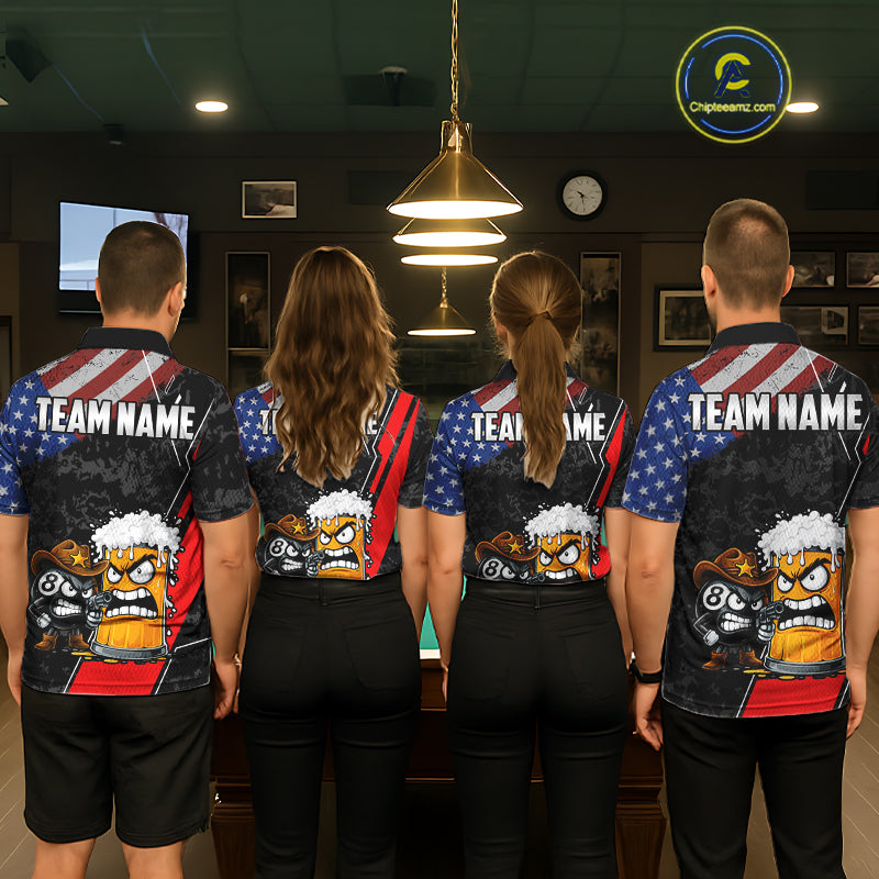 Funny Beer US Flag 8 Ball Pool Billiard Shirt For Women Custom Billiard Team Jersey Polo & 1/4 Zip TDM6047