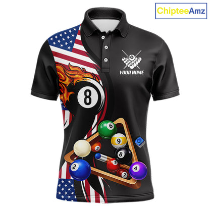 Personalized American Flag Pool Balls Billiard Shirt For Men, 8 Ball Jersey Team Polo & 1/4 Zip TDM6050