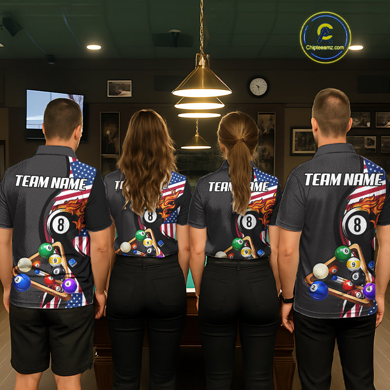 Personalized American Flag Pool Balls Billiard Shirt For Women, 8 Ball Jersey Team Polo & 1/4 Zip TDM6050