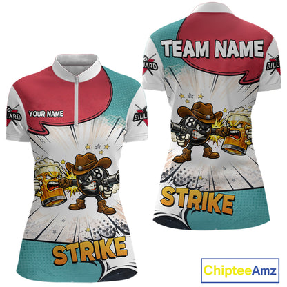 Funny Beer 8 Ball Pool Billiard Shirt For Women Custom Billiard Team Jersey Polo & 1/4 Zip TDM6052