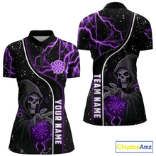 Load image into Gallery viewer, Custom Purple Darts Lightning Grim Reaper Polo &amp; 1/4 Zip, Darts Shirt For Women, Darts Team Jersey TDM6309