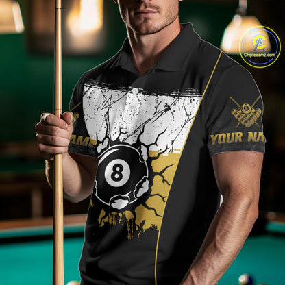 Personalized Yellow Funny Break 8 Ball Grunge Billiard Shirt For Men Custom Pool Team Jersey TDM4338