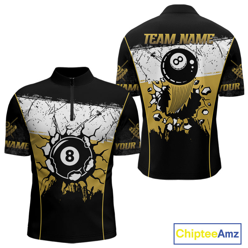 Personalized Yellow Funny Break 8 Ball Grunge Billiard Shirt For Men Custom Pool Team Jersey TDM4338